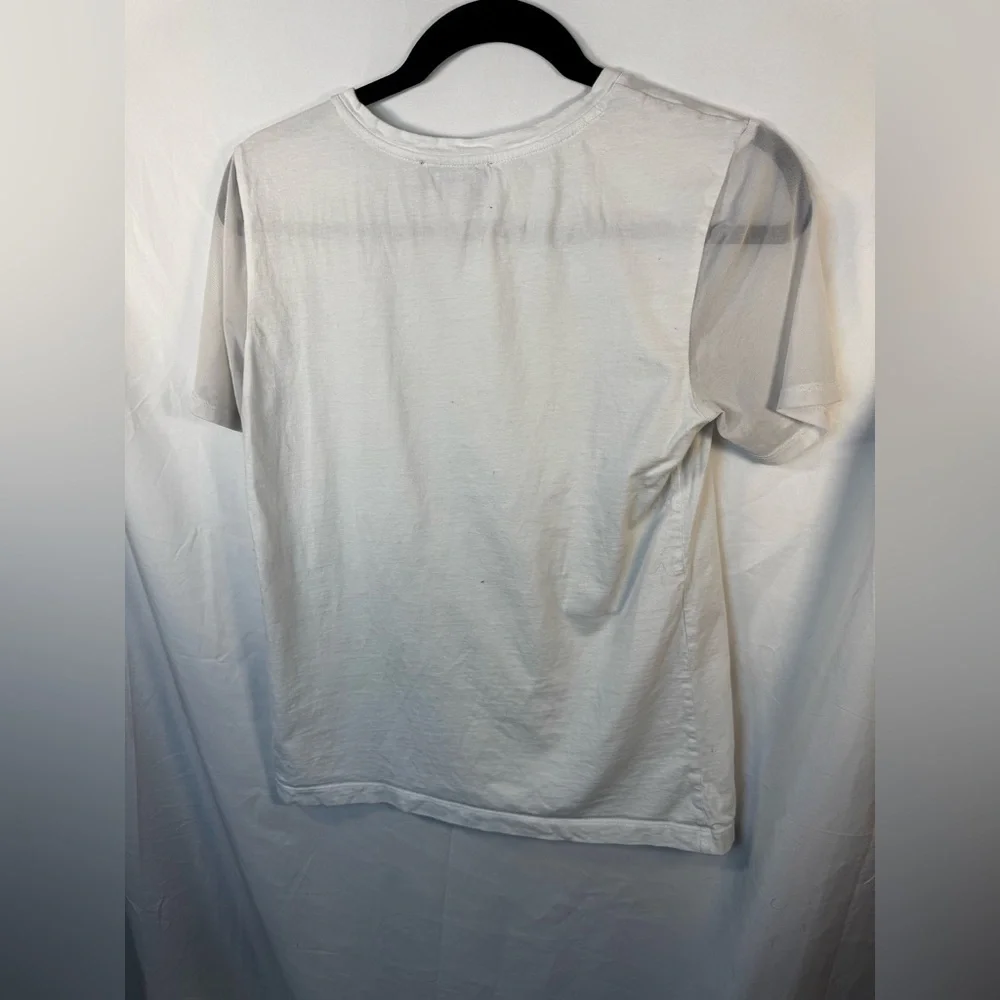 H by HALSTON Mesh Sleeve Graphic T Shirt Women Fashion Size S - Picture 9 of 11
